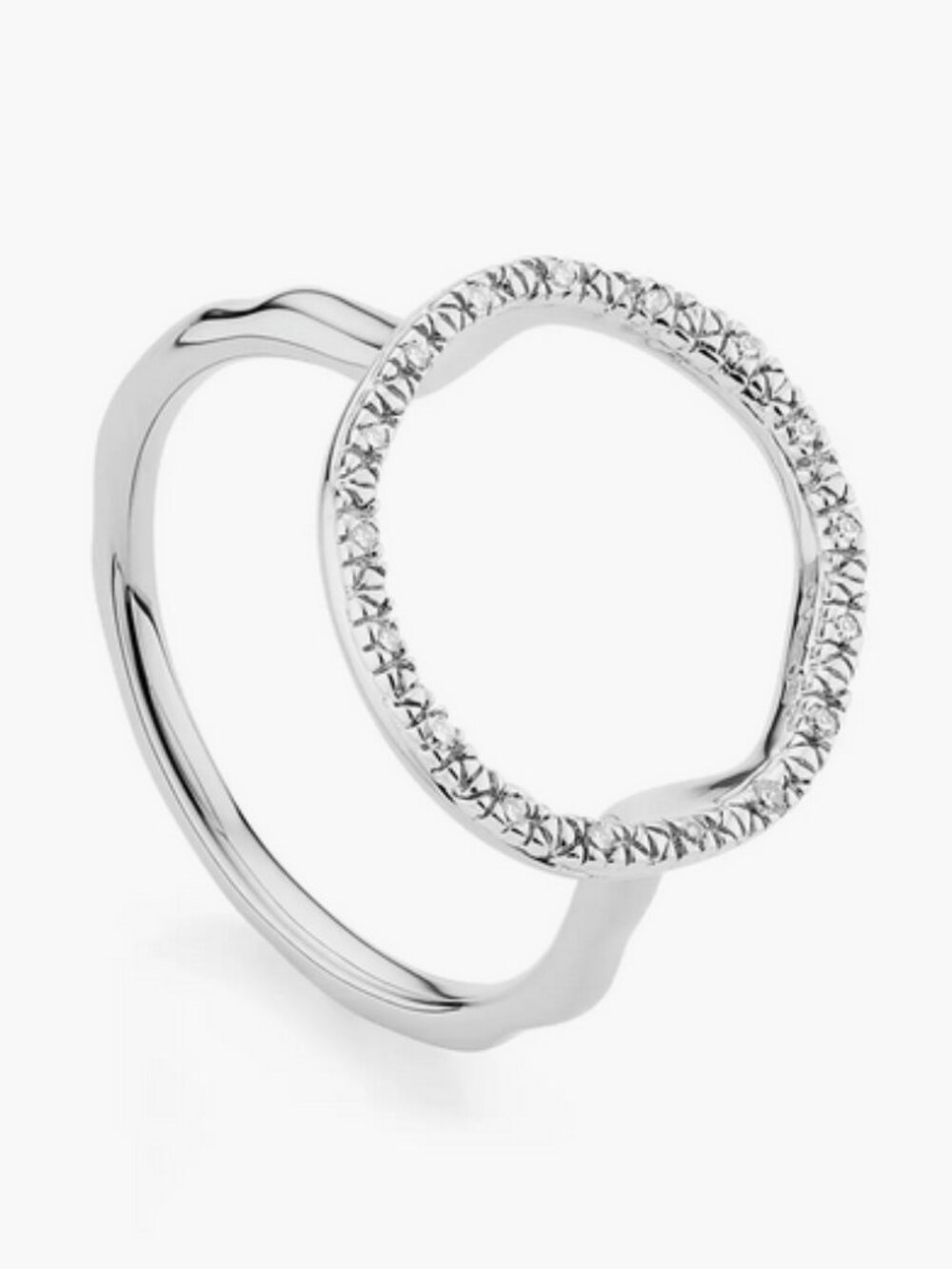 Monica Vinader Riva Circle Diamond Ring, Silver / Diamond, Size 5.5, NEW IN BOX